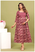 Maroon Floral Printed Maternity Dress with Empire Waist – Comfortable Everyday Wear
