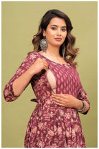 Maroon Floral Printed Maternity Dress with Empire Waist – Comfortable Everyday Wear