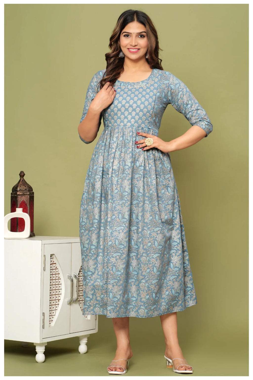 Floral Print Maternity Dress with Empire Waist – Comfortable Cotton Dress