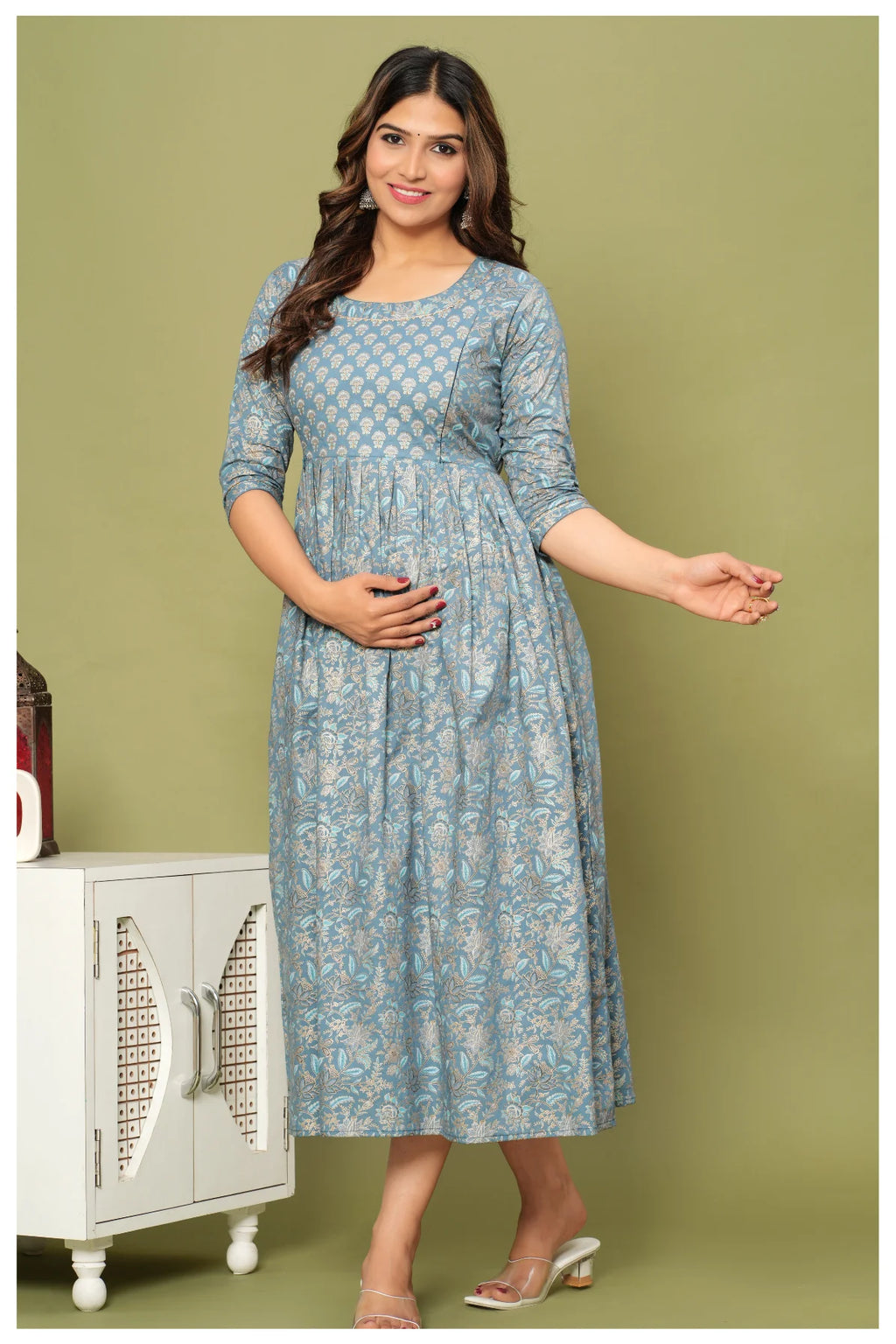 Floral Print Maternity Dress with Empire Waist – Comfortable Cotton Dress