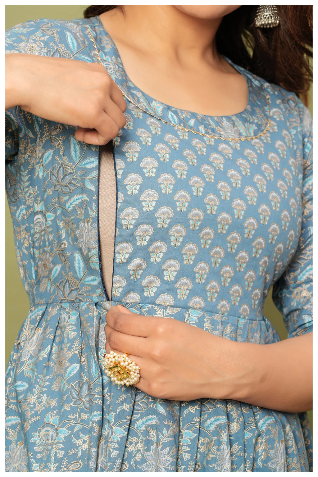 Floral Print Maternity Dress with Empire Waist – Comfortable Cotton Dress