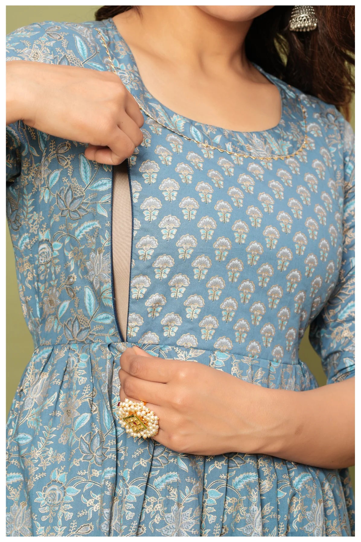 Floral Print Maternity Dress with Empire Waist – Comfortable Cotton Dress