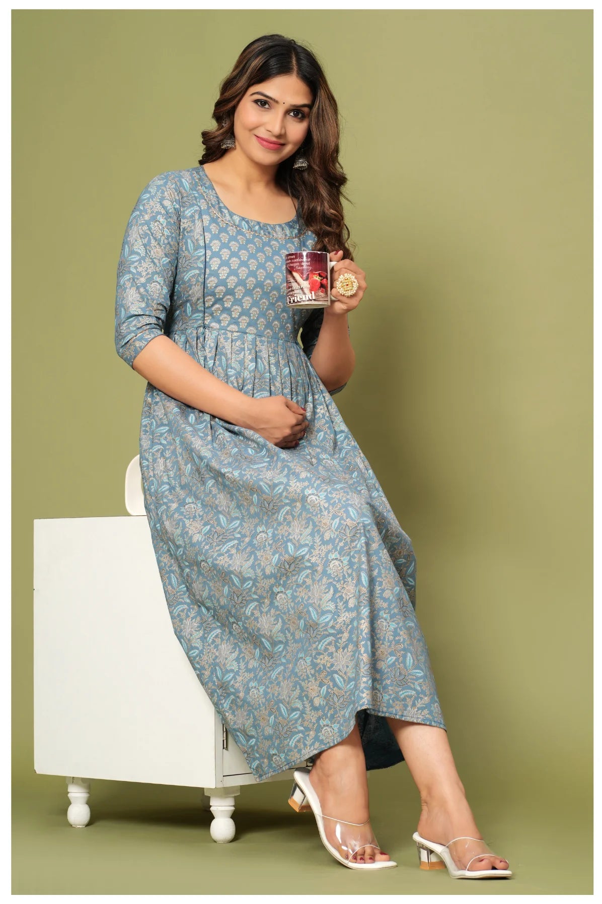 Floral Print Maternity Dress with Empire Waist – Comfortable Cotton Dress