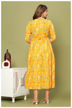 Floral Printed Cotton Maternity Dress with Empire Waist