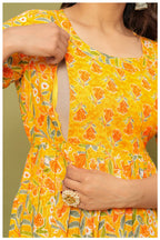 Floral Printed Cotton Maternity Dress with Empire Waist