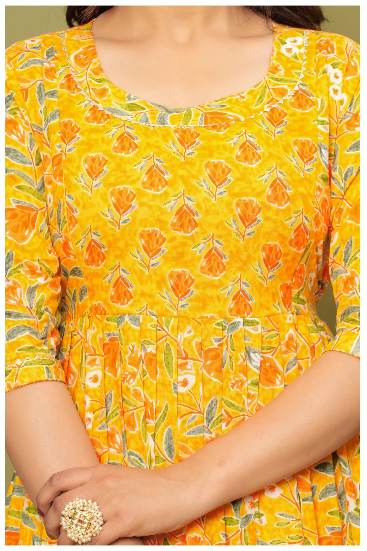 Floral Printed Cotton Maternity Dress with Empire Waist