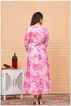 Pink Floral Cotton Maternity & Nursing Anarkali Dress with Feeding Zip