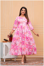 Pink Floral Cotton Maternity & Nursing Anarkali Dress with Feeding Zip