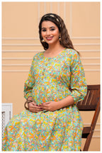 Floral Printed Maternity & Feeding Maxi Dress with Front Zip