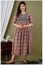 Cream Multicolor Ethnic Printed Midi Dress for Women