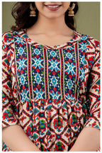Cream Multicolor Ethnic Printed Midi Dress for Women