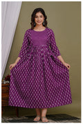 Purple Printed Maternity & Feeding Midi Dress for Women