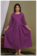 Purple Printed Maternity & Feeding Midi Dress for Women