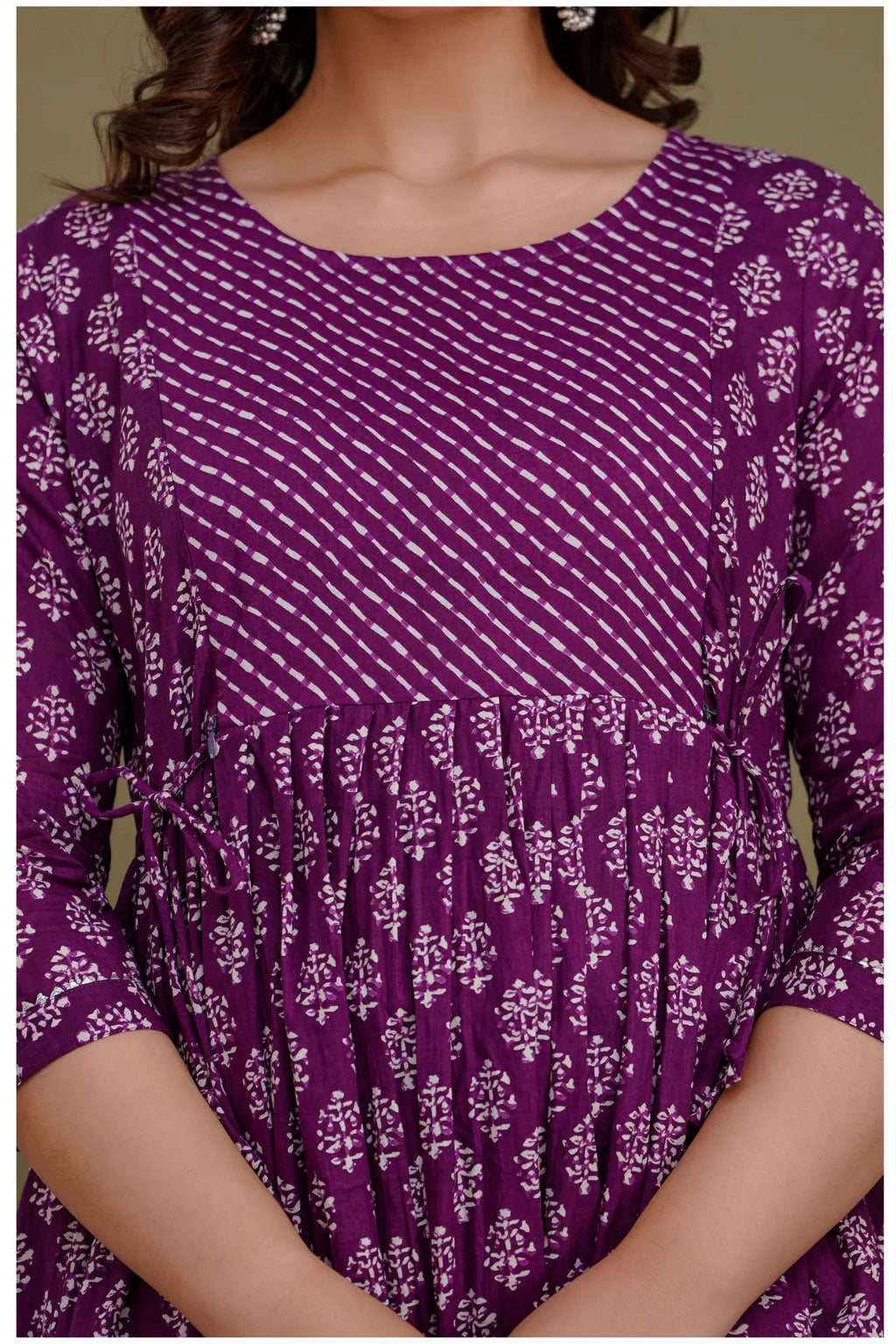 Purple Printed Maternity & Feeding Midi Dress for Women