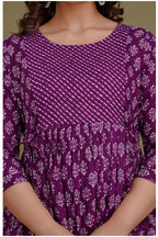 Purple Printed Maternity & Feeding Midi Dress for Women