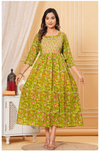 Green Printed Maternity & Feeding Midi Dress for Women