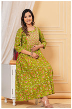 Green Printed Maternity & Feeding Midi Dress for Women