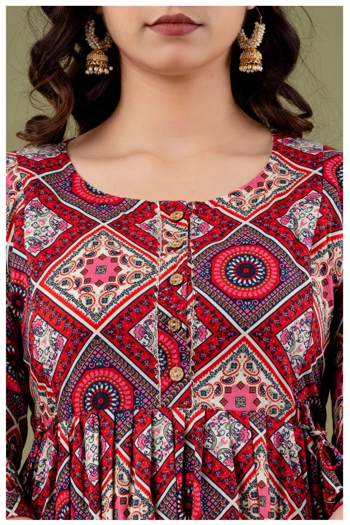 Red Multicolor Printed Maternity & Feeding Midi Dress for Women