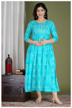 Turquoise Printed Maternity & Feeding Midi Dress for Women