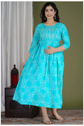 Turquoise Printed Maternity & Feeding Midi Dress for Women