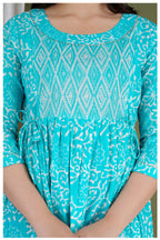Turquoise Printed Maternity & Feeding Midi Dress for Women