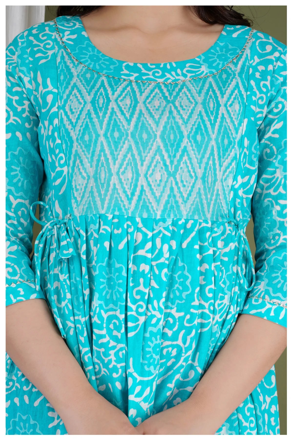 Turquoise Printed Maternity & Feeding Midi Dress for Women