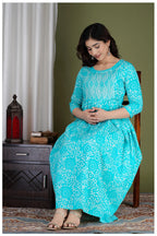 Turquoise Printed Maternity & Feeding Midi Dress for Women