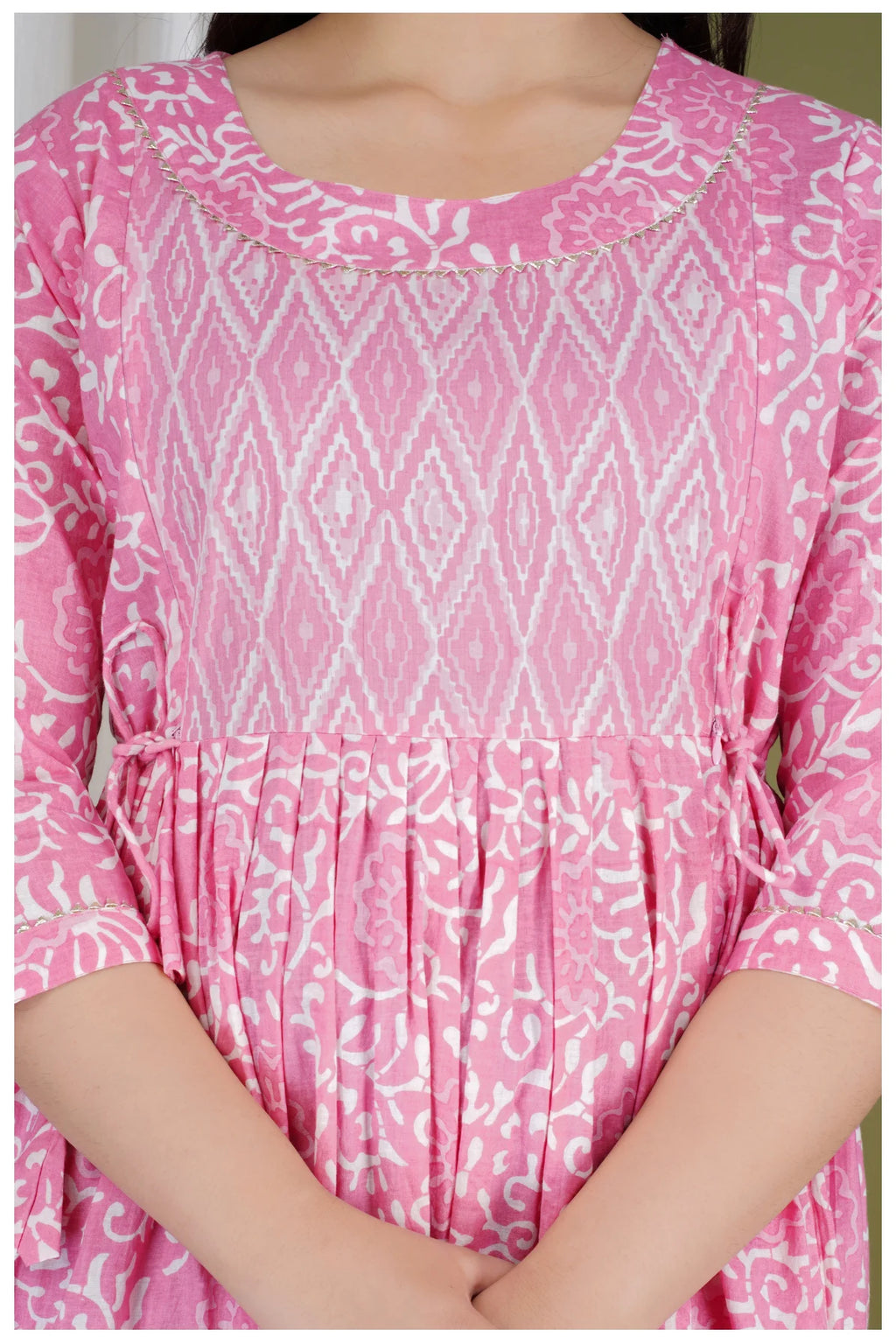 Pink Printed Maternity & Feeding Midi Dress for Women
