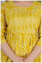 Yellow Cotton Printed Maternity & Nursing Dress with Side Zippers