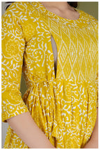 Yellow Cotton Printed Maternity & Nursing Dress with Side Zippers