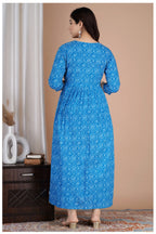 Blue Printed Cotton Maternity & Feeding Kurti with Side Zip