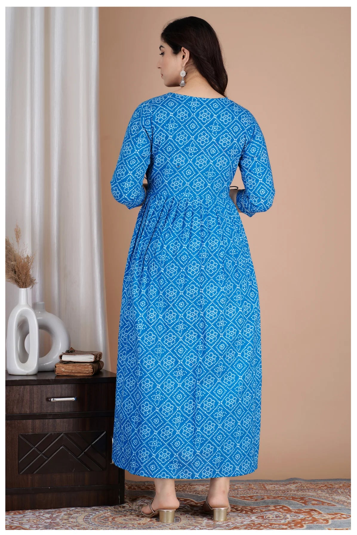 Blue Printed Cotton Maternity & Feeding Kurti with Side Zip