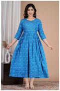 Blue Printed Cotton Maternity & Feeding Kurti with Side Zip