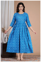 Blue Printed Cotton Maternity & Feeding Kurti with Side Zip