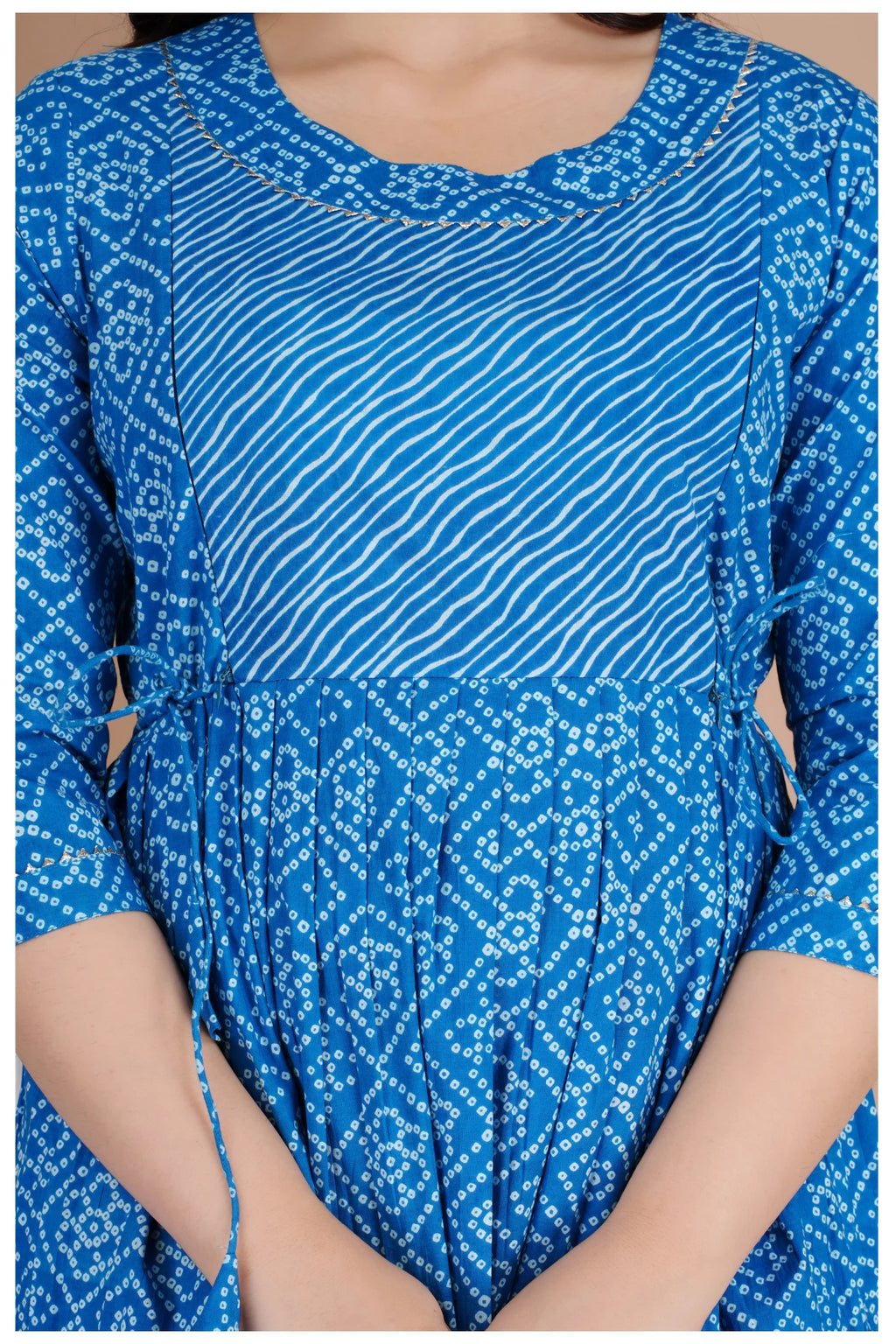 Blue Printed Cotton Maternity & Feeding Kurti with Side Zip