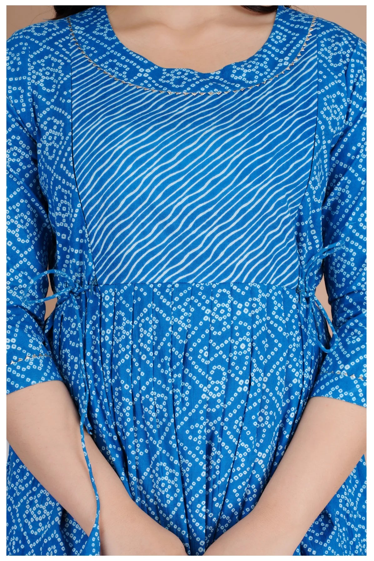 Blue Printed Cotton Maternity & Feeding Kurti with Side Zip