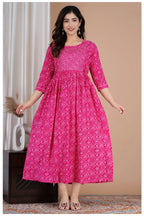 Pink Printed Cotton Maternity & Feeding Kurti with Side Zip