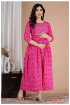 Pink Printed Cotton Maternity & Feeding Kurti with Side Zip