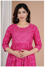 Pink Printed Cotton Maternity & Feeding Kurti with Side Zip