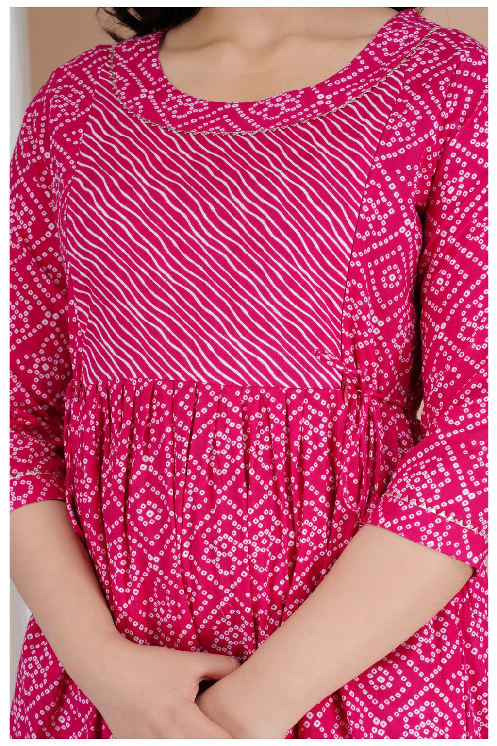 Pink Printed Cotton Maternity & Feeding Kurti with Side Zip