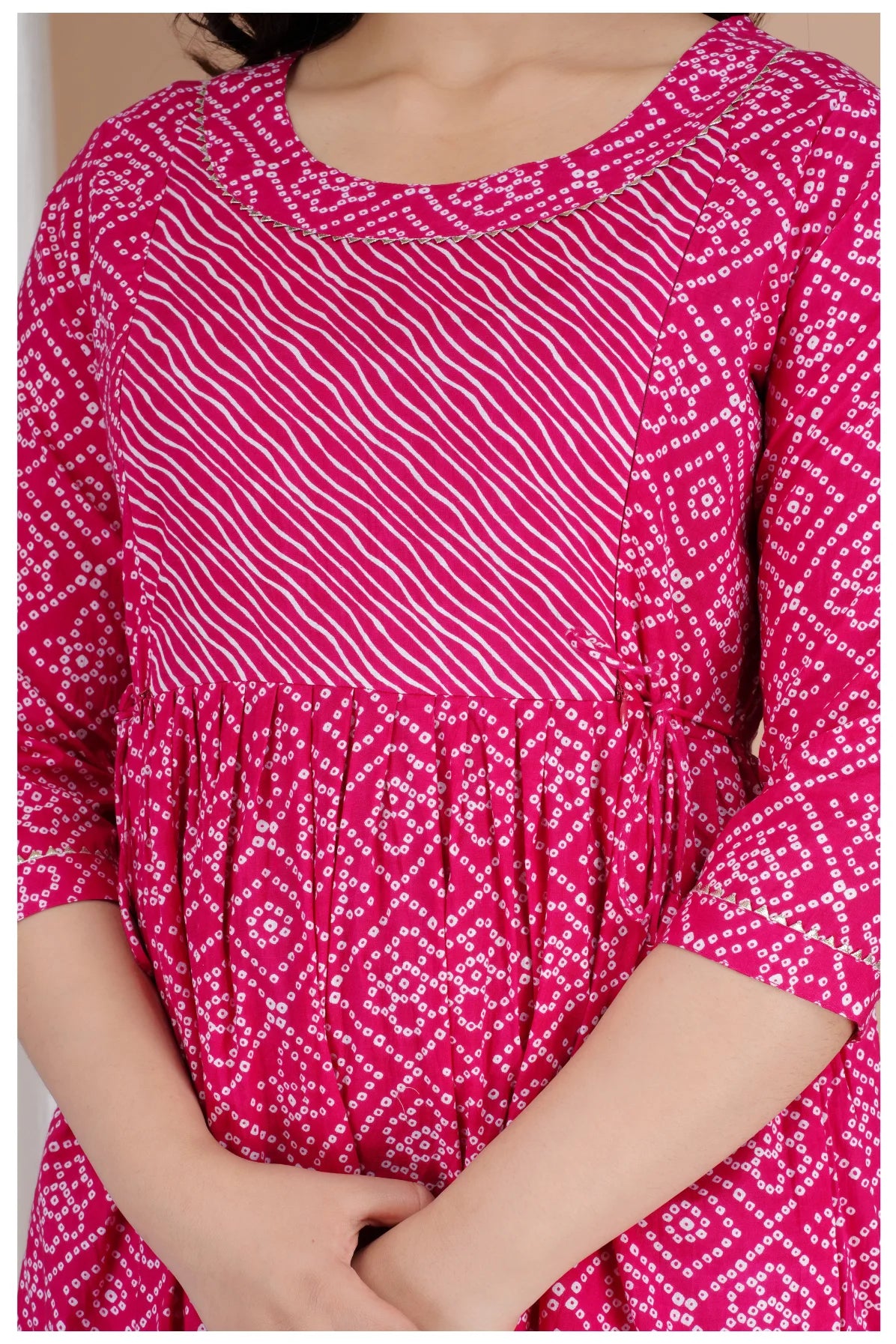 Pink Printed Cotton Maternity & Feeding Kurti with Side Zip