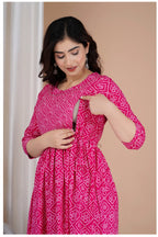 Pink Printed Cotton Maternity & Feeding Kurti with Side Zip
