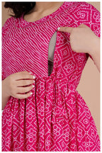 Pink Printed Cotton Maternity & Feeding Kurti with Side Zip