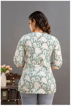 Sage Green Floral Print Cotton Kurti Top for Women