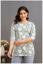 Sage Green Floral Print Cotton Kurti Top for Women