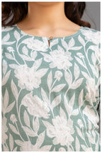 Sage Green Floral Print Cotton Kurti Top for Women