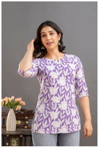 Lavender Floral Print Cotton Kurti Top for Women
