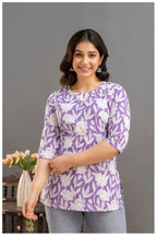 Lavender Floral Print Cotton Kurti Top for Women