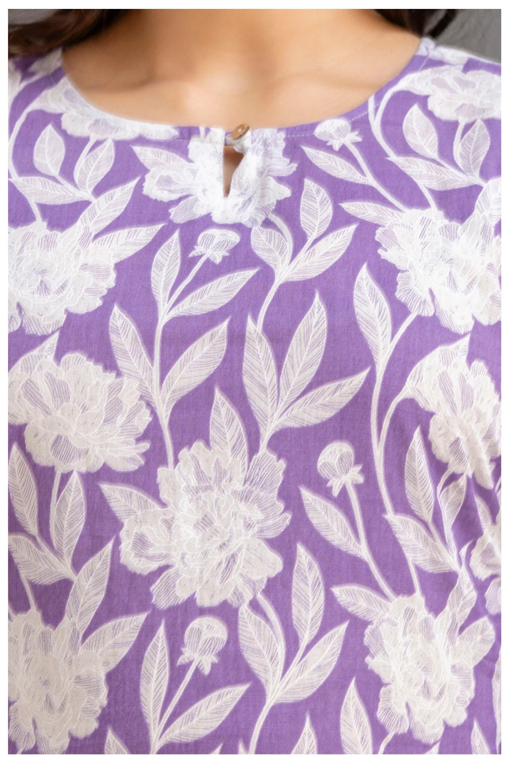 Lavender Floral Print Cotton Kurti Top for Women