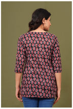 Black & Red Paisley Print Cotton Kurti Top for Women
